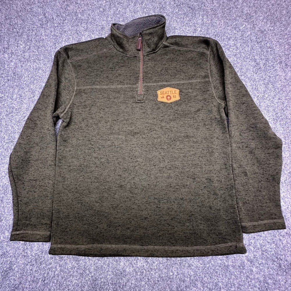 Space Needle Seattle Quarter Zip Pullover Large Green Fleece Patch